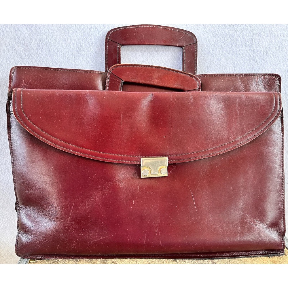 Vintage Briefcase Leather Messenger Bag Mens Large Oxblood Burgundy Excellent